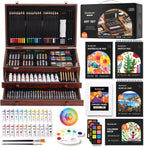 Shuttle Art - Juego de regalo de arte de lujo, set de 202 piezas de suministros de arte de madera con 4 blocs de dibujo, lienzos, hojas para colorear, pintura acrílica, crayones, pasteles al óleo
