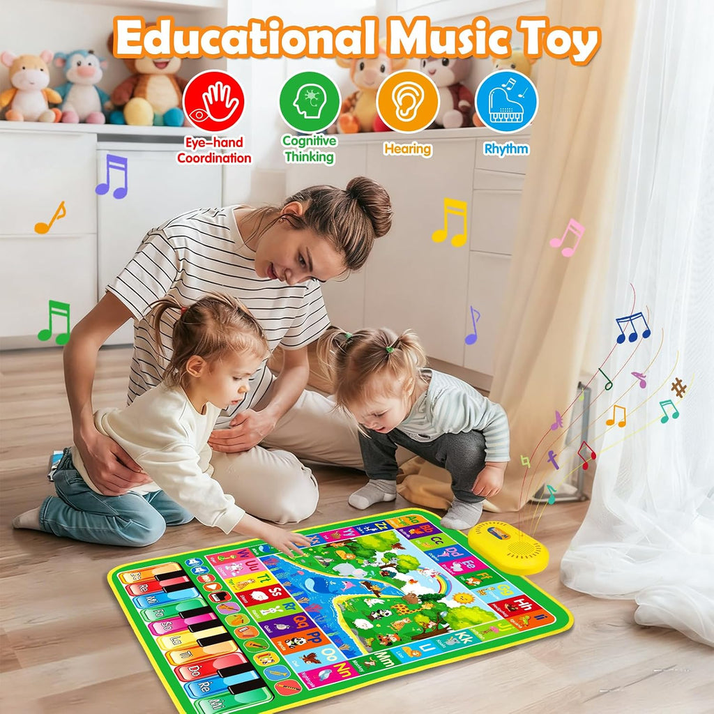 Juguetes para bebés para regalos de 1 año: tapete de juego de música de piano animal con alfabeto 3 en 1