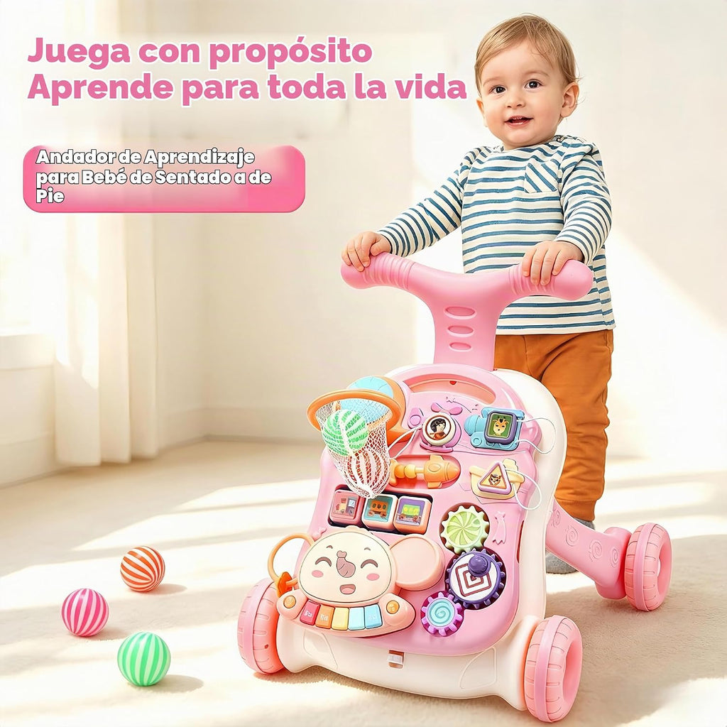 CUTE STONE Andador de bebé 2 en 1 para niñas, andador de aprendizaje para niños pequeños, juguetes educativos tempranos para empujar y caminar con centro de actividades desmontable para bebés de 12+