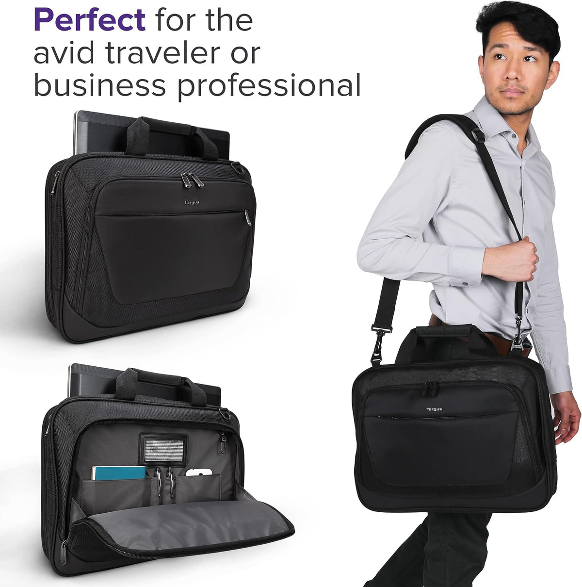 Targus CityLite Maletín para portátil con bandolera y mensajero para laptop de 15.6 pulgadas, Negro (TBT053US)