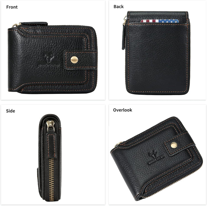 Billetera con cremallera para hombre, con bloqueo RFID, de piel, pl...