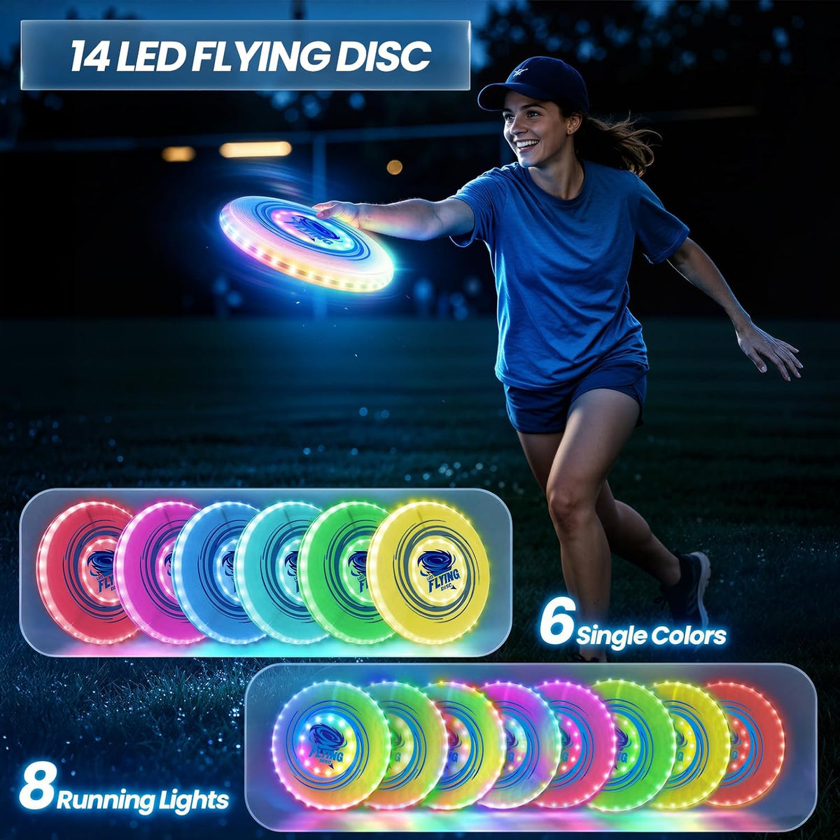 Paquete de 2 discos voladores iluminados para niños y adultos