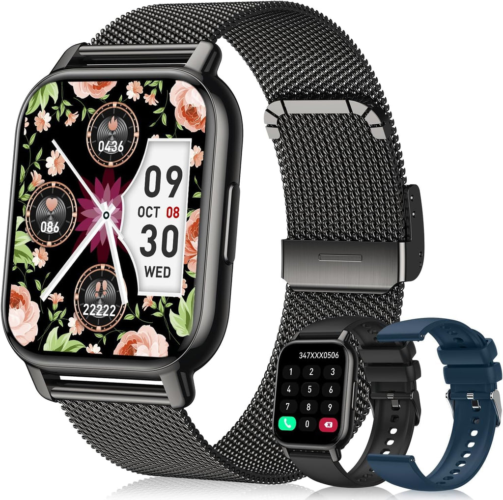 Reloj inteligente para mujer (3 bandas), reloj inteligente con llamadas Bluetooth y control de voz AI, pantalla HD de 1.85 pulgadas, monitor de frecuencia cardíaca/SpO2, rastreador de sueño, compatible con Android iOS (negro)