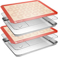 Bandeja de Acero Inoxidable para Hornear con Rejilla de Enfriamiento y Tapete de Silicona para Hornear, Bandeja para Galletas con Rejilla de Enfriamiento, Juego de 6 (2 Bandejas + 2 Rejillas + 2