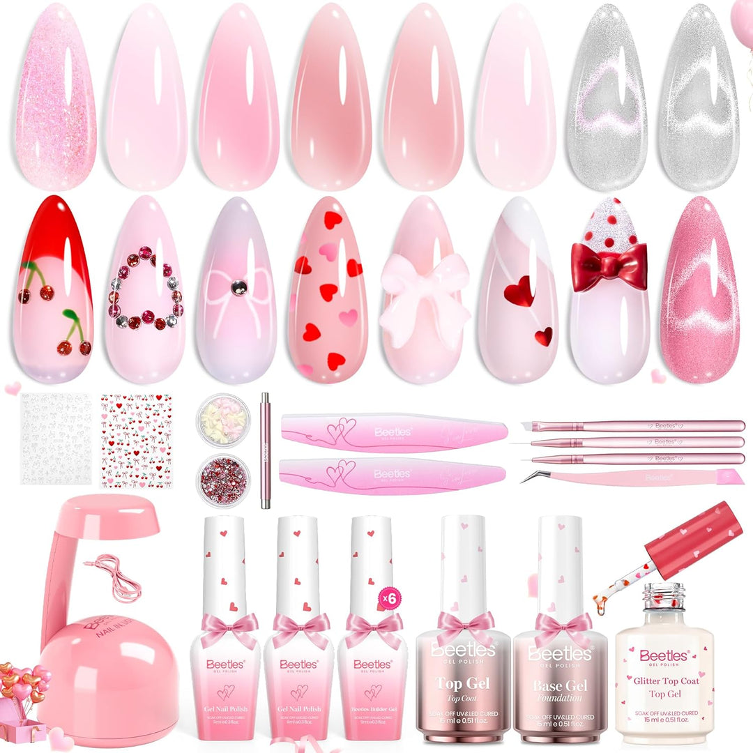 Beetles Builder - Kit de uñas de gel con mini lámpara UV, esmalte d...