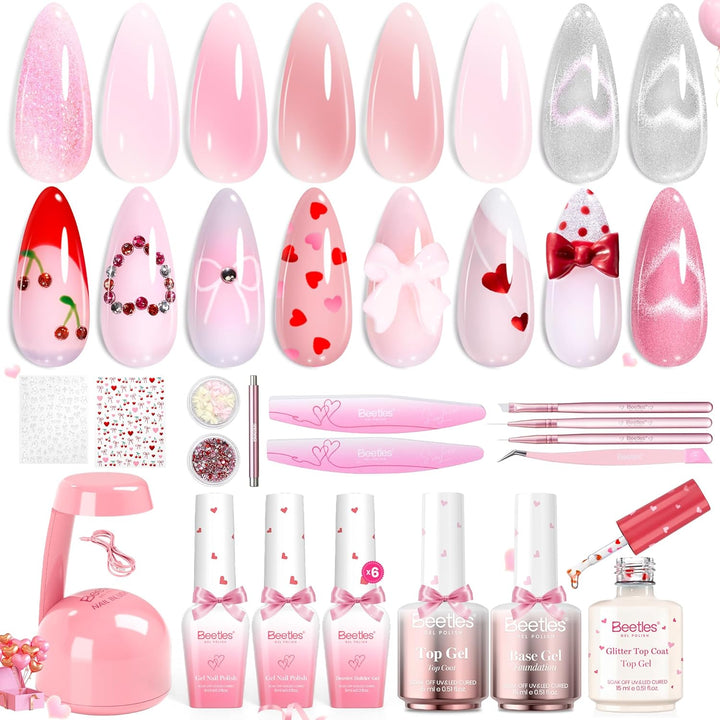 Beetles Builder - Kit de uñas de gel con mini lámpara UV, esmalte d...