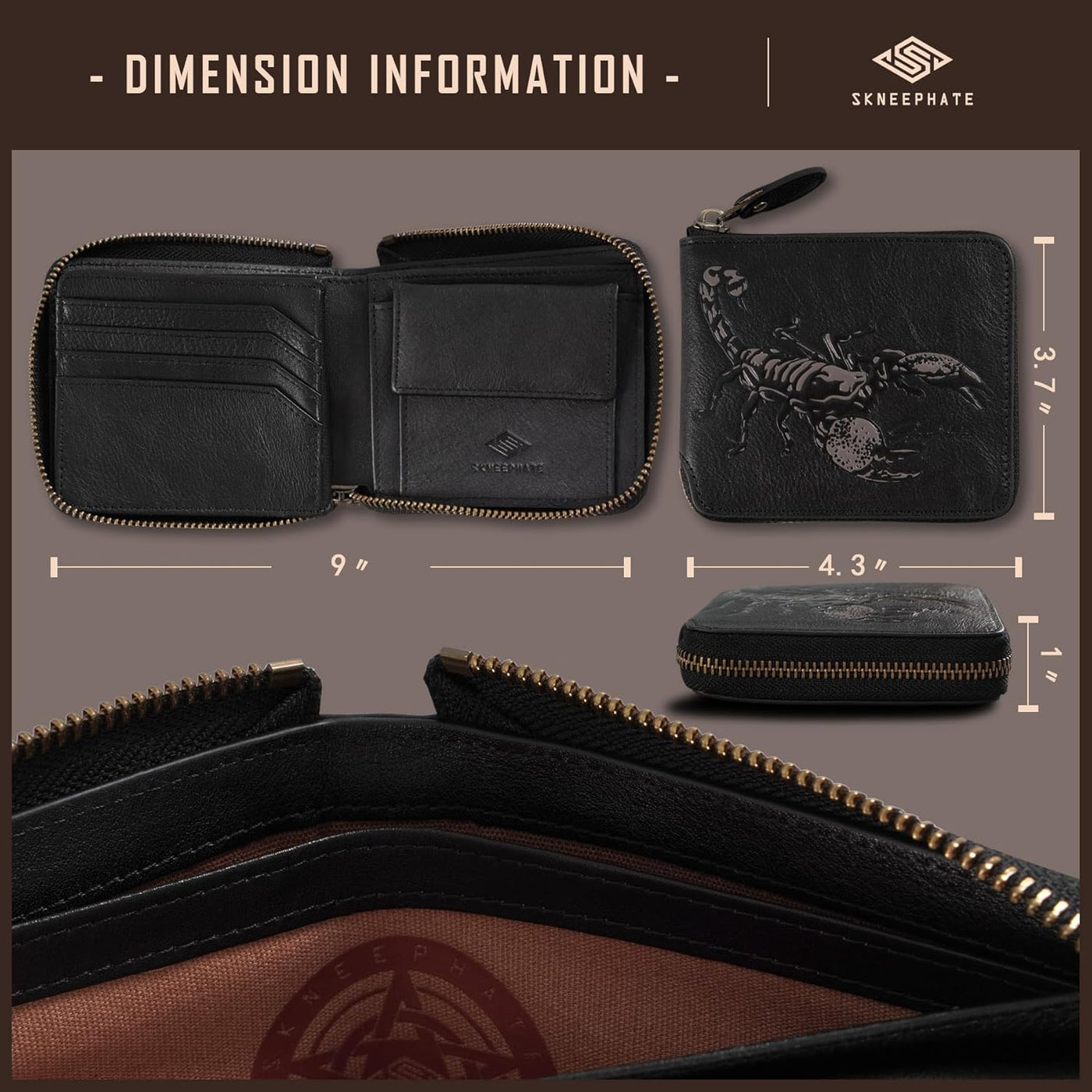 Billetera con Cremallera Skneephate para Hombre, Carteras de Cuero...