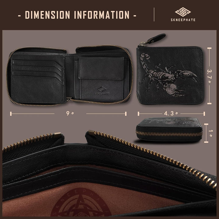 Billetera con Cremallera Skneephate para Hombre, Carteras de Cuero...