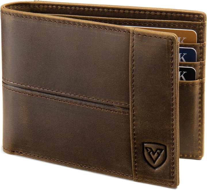 VEESKYEE Billetera de cuero de grano completo para hombre, billeter...