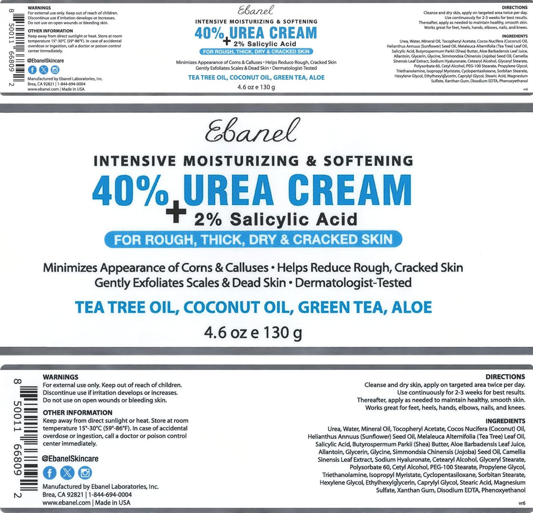 Ebanel Crema de urea 40% más ácido salicílico, paquete de 3 unidade...