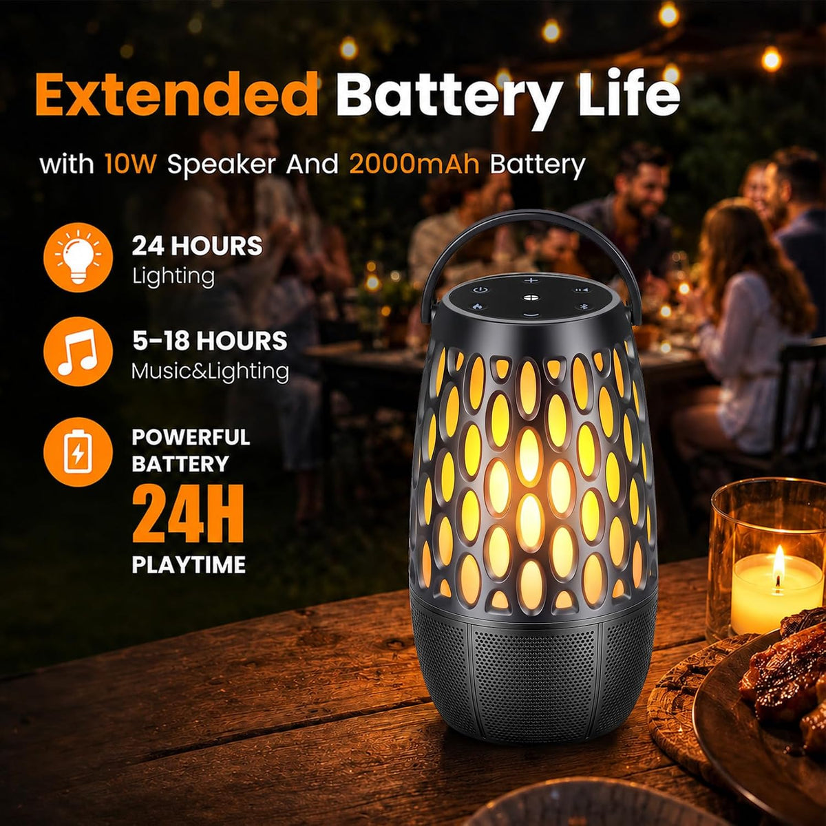 Altavoces para exteriores impermeables IPX6, Bluetooth 5.3 con luz de llama