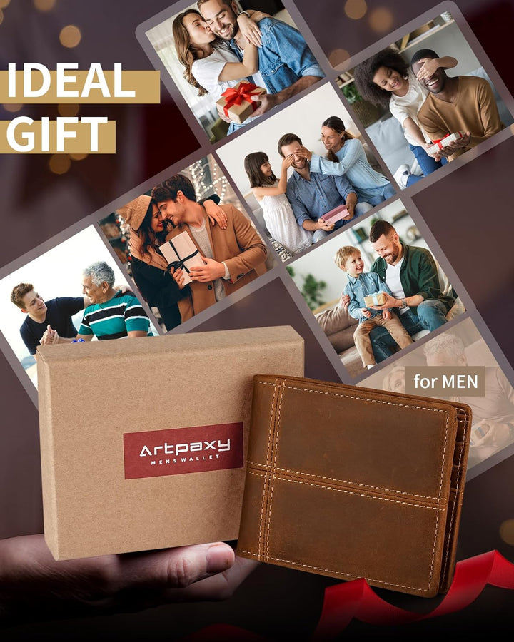 Artpaxy Cartera de cuero genuino para hombre, plegable, con bloqueo...