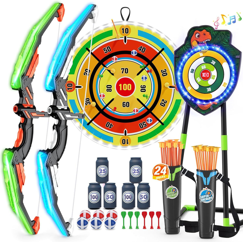 Bow y Arrow para Kids, LED Light Up Archery Set, Indoor Outdoor Sport Gifts para Boys Girls Ages 4-12