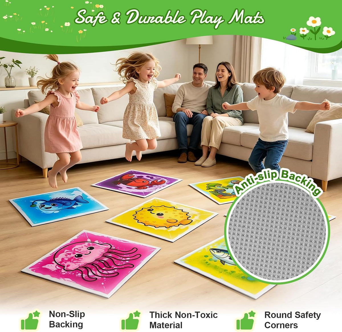 Large Sensory Floor Tiles, 20" Ocean Themed Play Mats, Autism Toys, 6-Pack