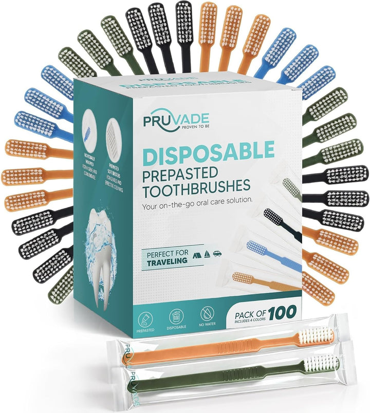 Paquete de 100 cepillos de dientes desechables con pasta de dientes...