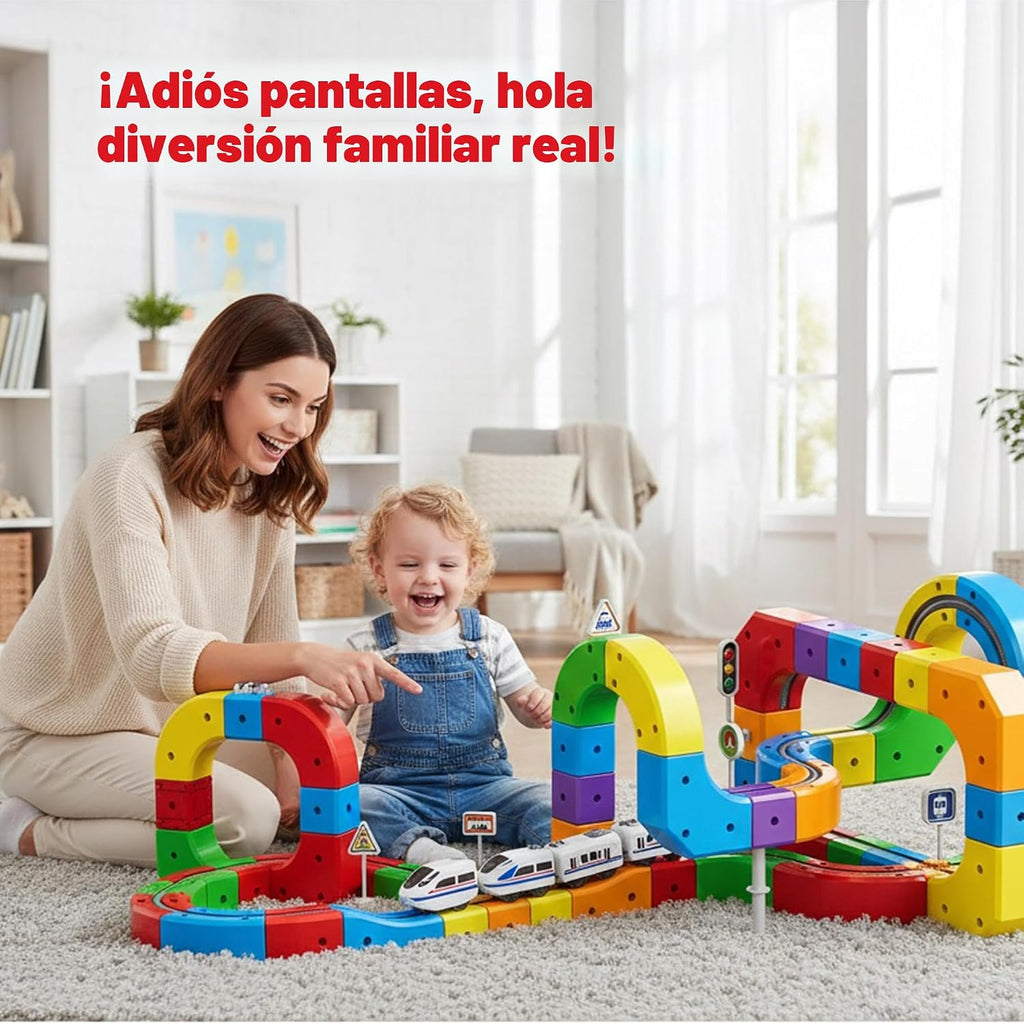 Juego de tren eléctrico para niños de 3 a 8 años – Juguete modular 3D flexible de construcción de pista de carreras con movimiento de 360° que desafía la gravedad, regalo divertido de aprendizaje STEM