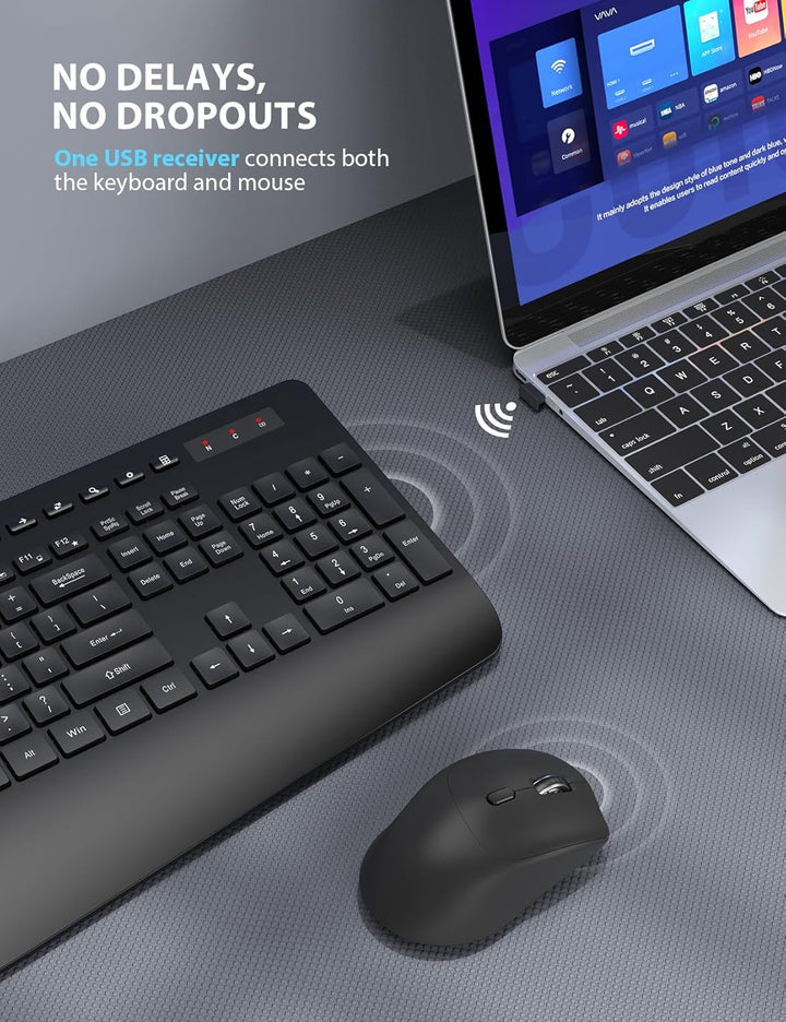 Combo de teclado y mouse inalámbricos, diseño ergonómico de tamaño...