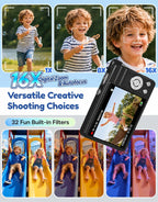 Cámara digital de 50 MP, cámara de vlogging 4K con funda impermeable IP68, zoom 16X, cámara de enfoque automático de 32 filtros para niños, para viajes, niños y adolescentes