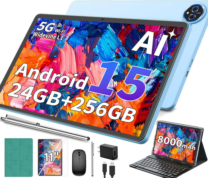 Tablet 2026 de 11 pulgadas, tableta Android 15 con teclado, 24 GB+2...