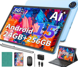 Tablet 2026 de 11 pulgadas, tableta Android 15 con teclado, 24 GB+2...