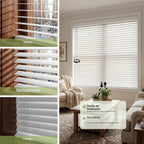 Persianas de Madera Real Sin Cables de 2" 23"W x 48"H Blanco en Pino para Ventanas de Interior