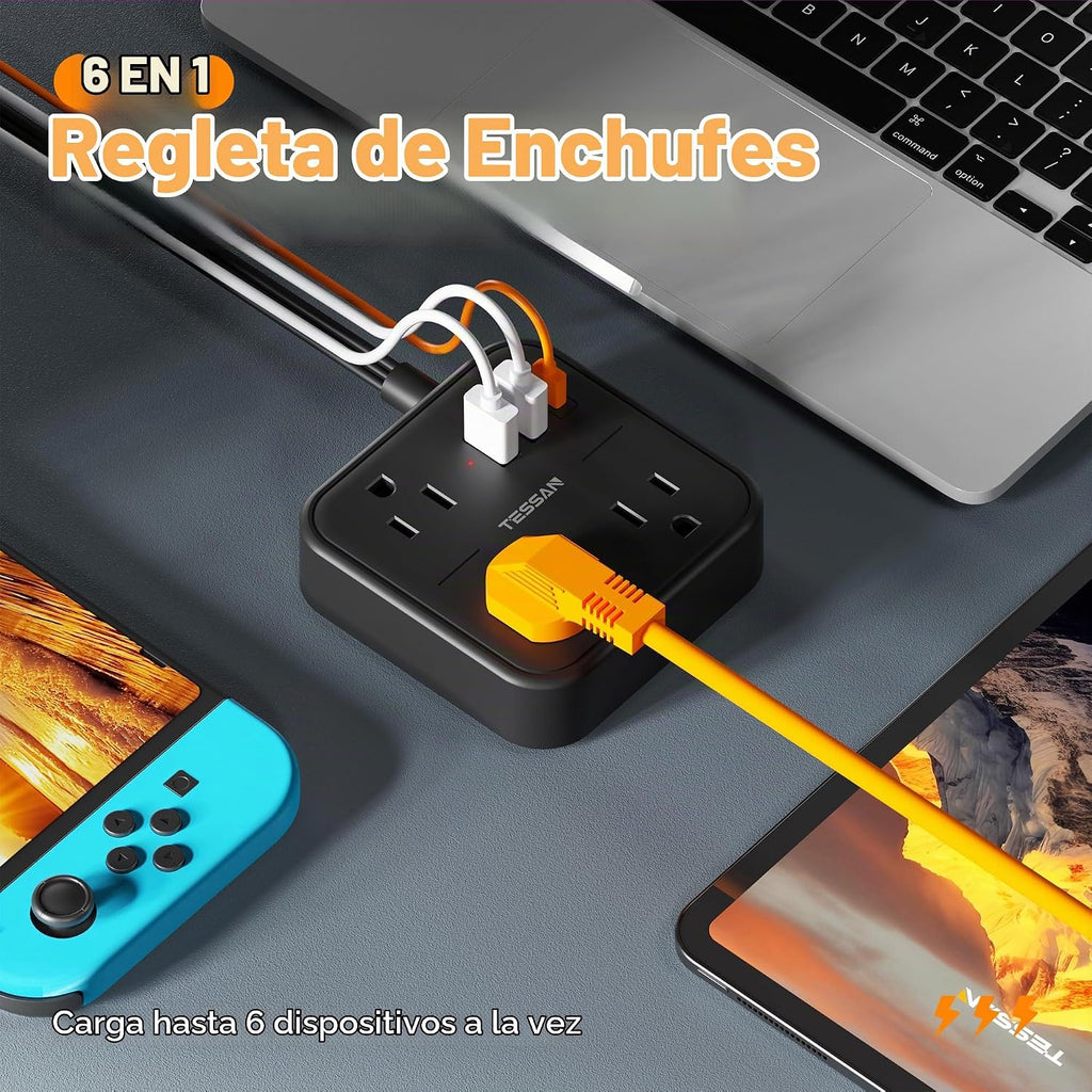 TESSAN Regleta delgada con cable de extensión plano ultrafino de 5 pies