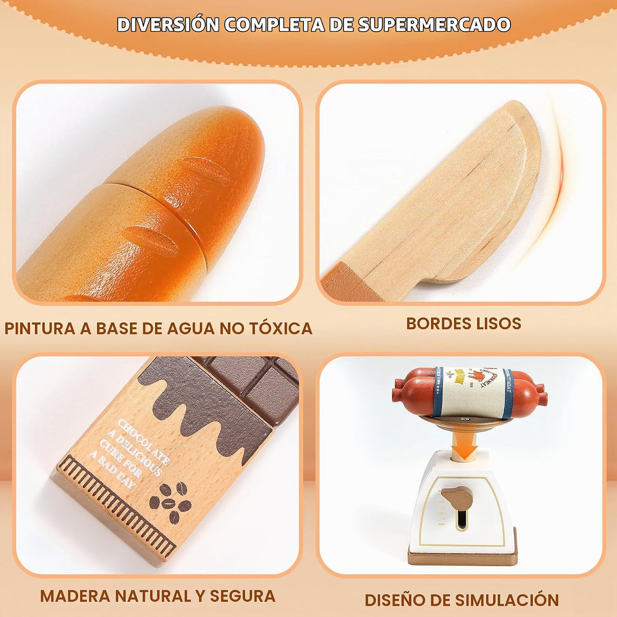 Juego de comida de madera para niños pequeños, tienda de comestibles, comida de juego de simulación, compras y juegos, accesorios de cocina para niños y niñas