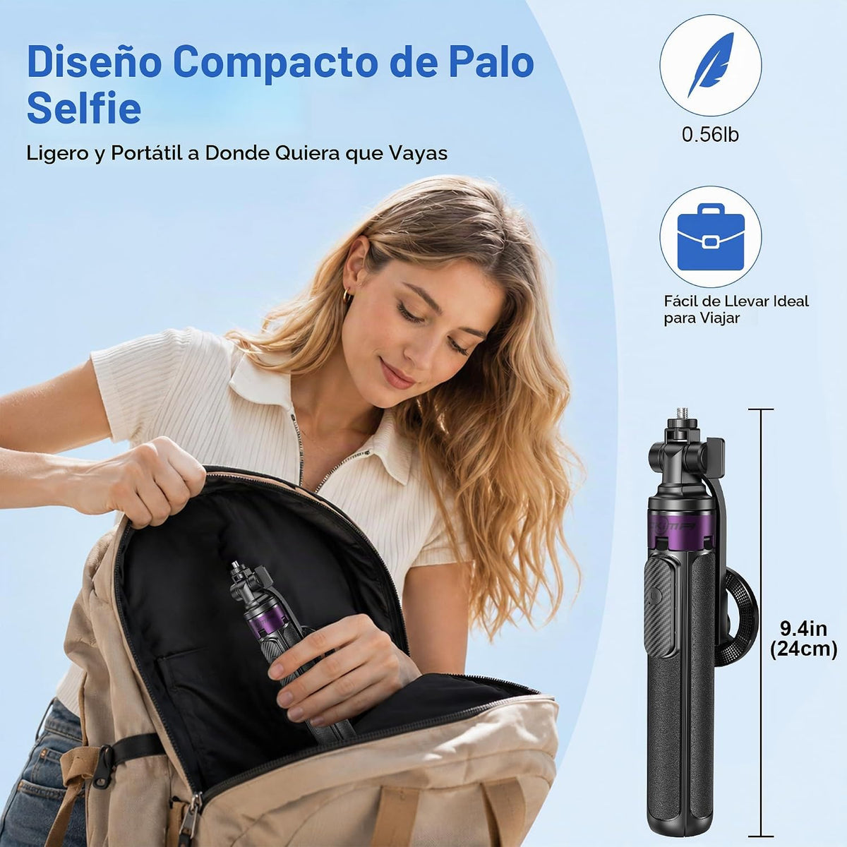 Trípode magnético para selfie de 53", base de 4 patas, montaje de 1