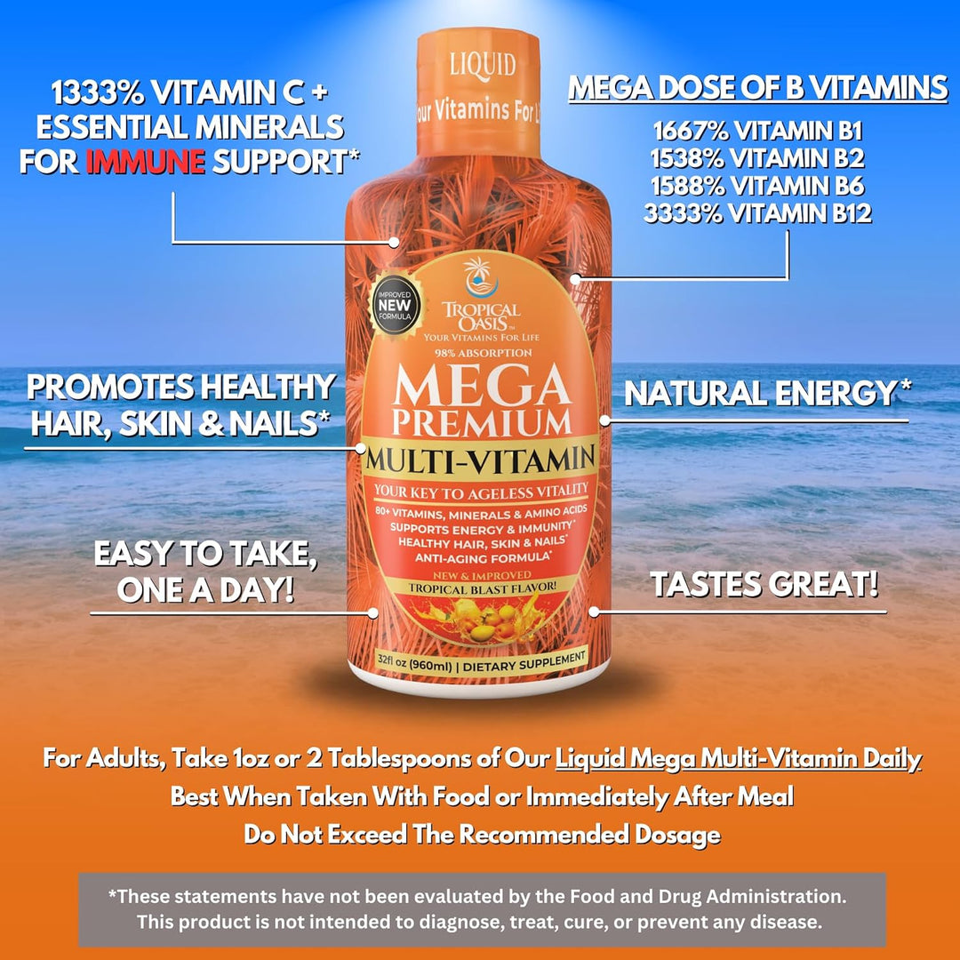 Mega Premium Multivitamínico líquido | Vitamina natural de apoyo in...