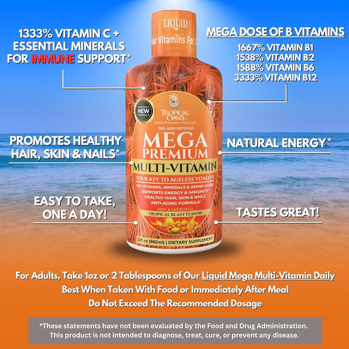 Mega Premium Multivitamínico líquido | Vitamina natural de apoyo in...