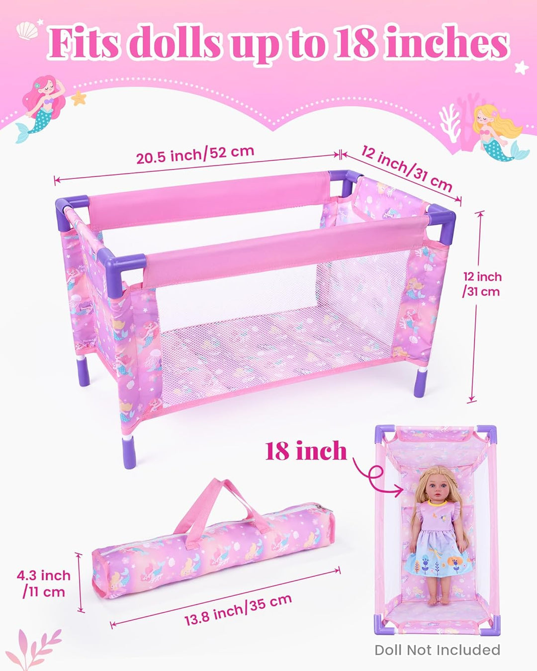 BABESIDE Juego de cuna de muñeca de bebé con ropa de cama y accesor...