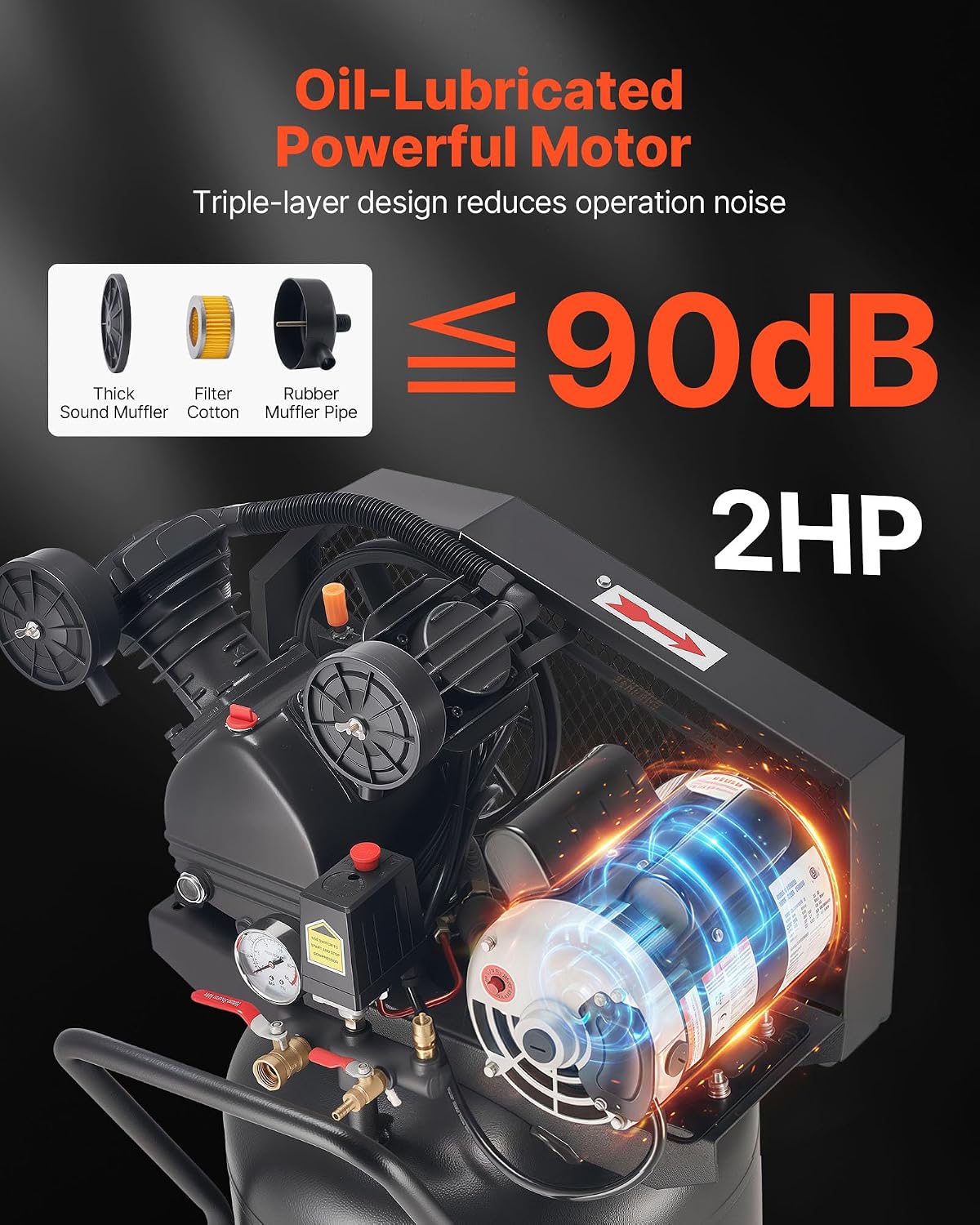 VEVOR Compresor de aire de 20 galones, 2HP 6.5SCFM a 90PSI, tanque...