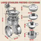 Shimirth Play Kitchen Accessories, Large Stainless Steel Kids Cooking Set
