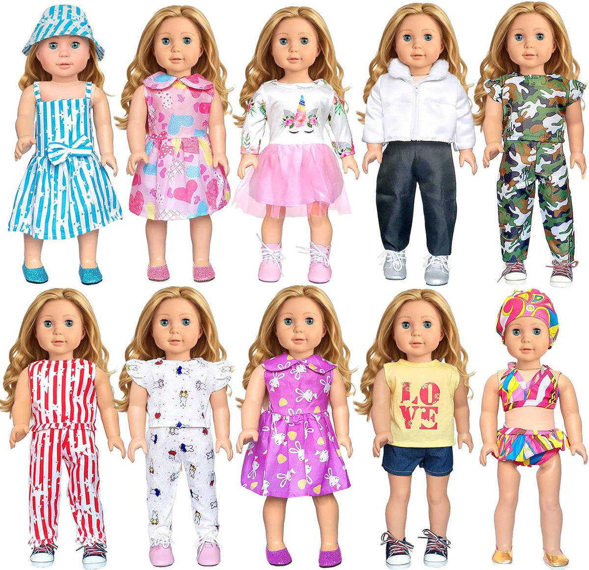 Accesorios de ropa para muñecas americanas de 18 pulgadas, 10 conju...