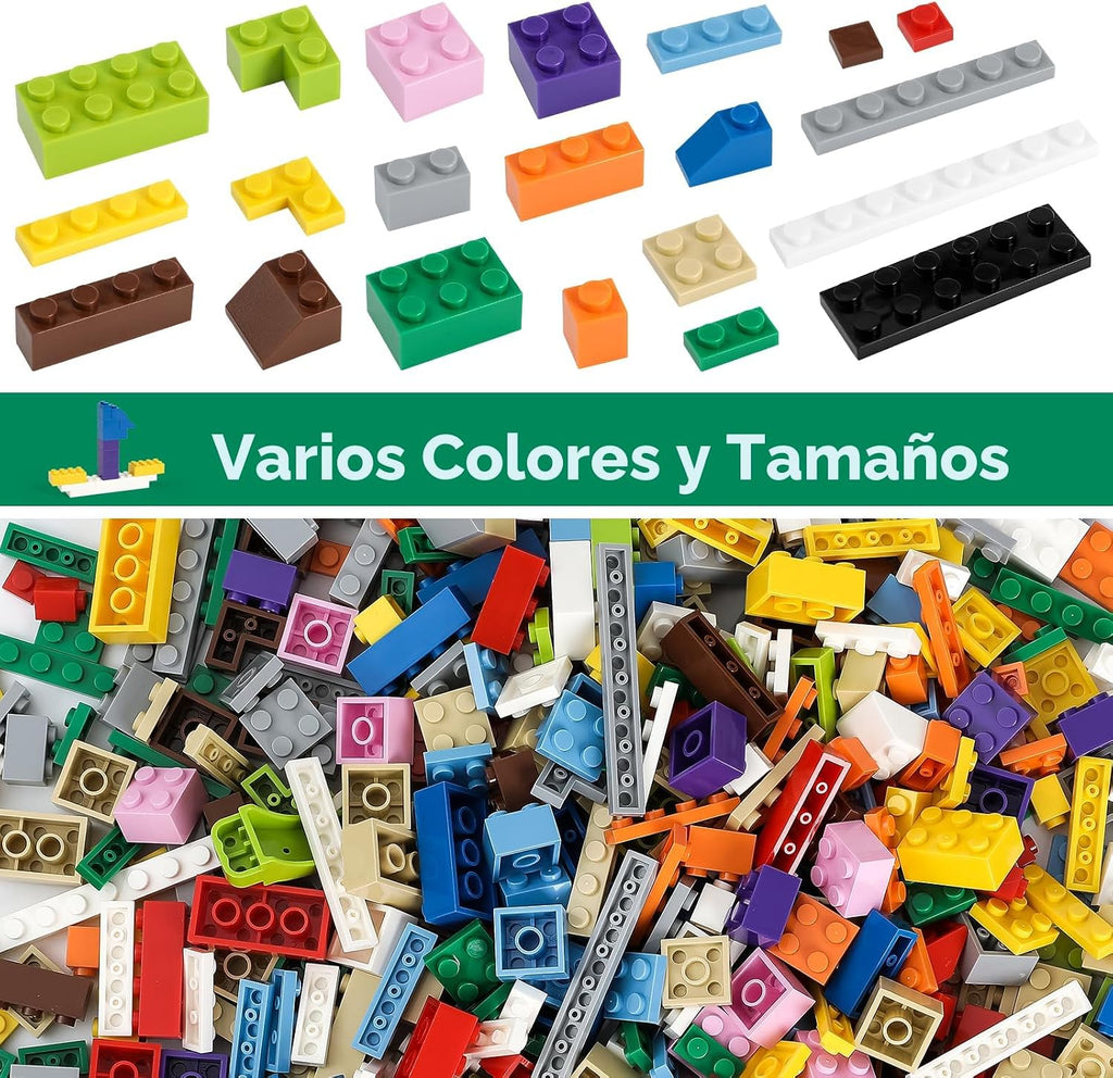 1100 piezas de bloques de construcción, compatibles con todas las principales marcas, bloques a granel clásicos, incluye ruedas, puerta, ventana, luces de calle