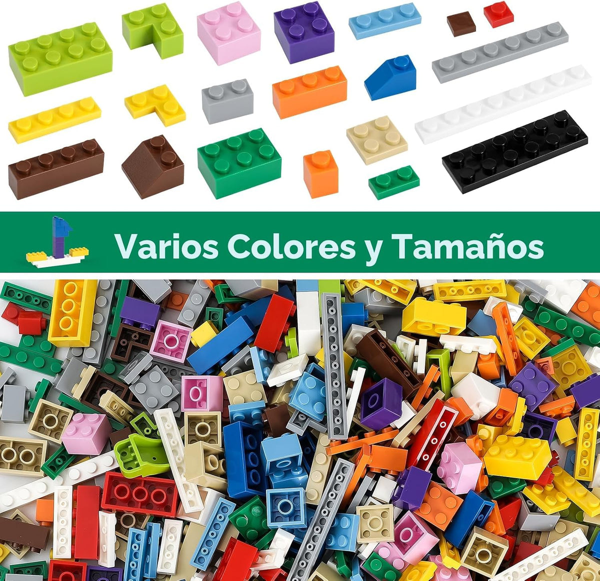 1100 piezas de bloques de construcción, compatibles con todas las principales marcas, bloques a granel clásicos, incluye ruedas, puerta, ventana, luces de calle