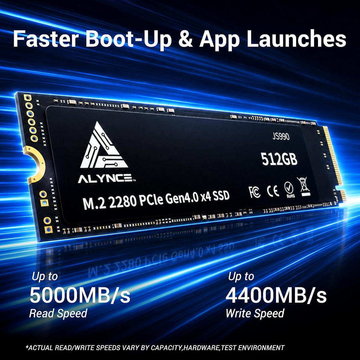 JS990 SSD de 512 GB PCIe Gen4 x4 NVMe M.2 2280, hasta 5000MB/s