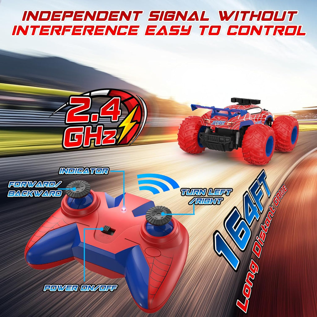 Auto a control remoto 1:18 – Camión monstruo todoterreno todoterreno de 12.4 mi/h 2.4 GHz con luces de carrocería, faros delanteros y faros, auto de juguete recargable de regalo para niños y