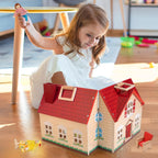 WOODMAM Casa de muñecas plegable de madera con muebles para juegos de