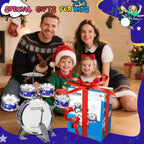 Juego de batería mejorada para niños de 3 a 5 años, kit de batería de jazz con taburete, platillo y pedal de pie, juguetes musicales para niños y niñas, regalos de cumpleaños