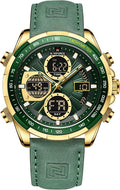 NAVIFORCE Relojes militares digitales para hombre, reloj analógico de cuarzo, resistente al agua, deportivo, multifuncional, correa de cuero, reloj de pulsera