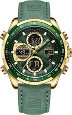 NAVIFORCE Relojes militares digitales para hombre, reloj analógico de cuarzo, resistente al agua, deportivo, multifuncional, correa de cuero, reloj de pulsera