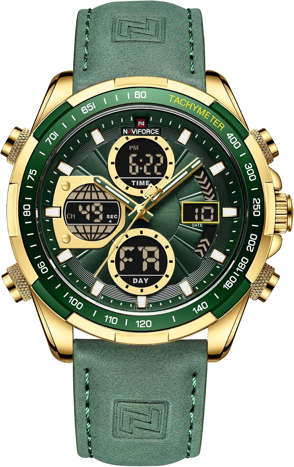 NAVIFORCE Relojes militares digitales para hombre, reloj analógico de cuarzo, resistente al agua, deportivo, multifuncional, correa de cuero, reloj de pulsera