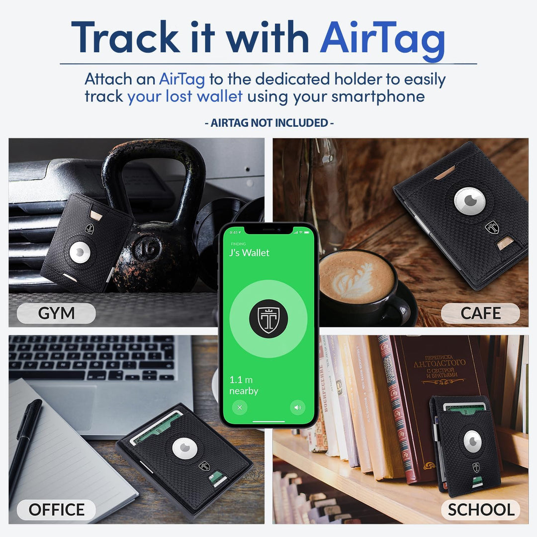 TRAVANDO AirTag* Cartera para hombres con clip para dinero Air Tag,...