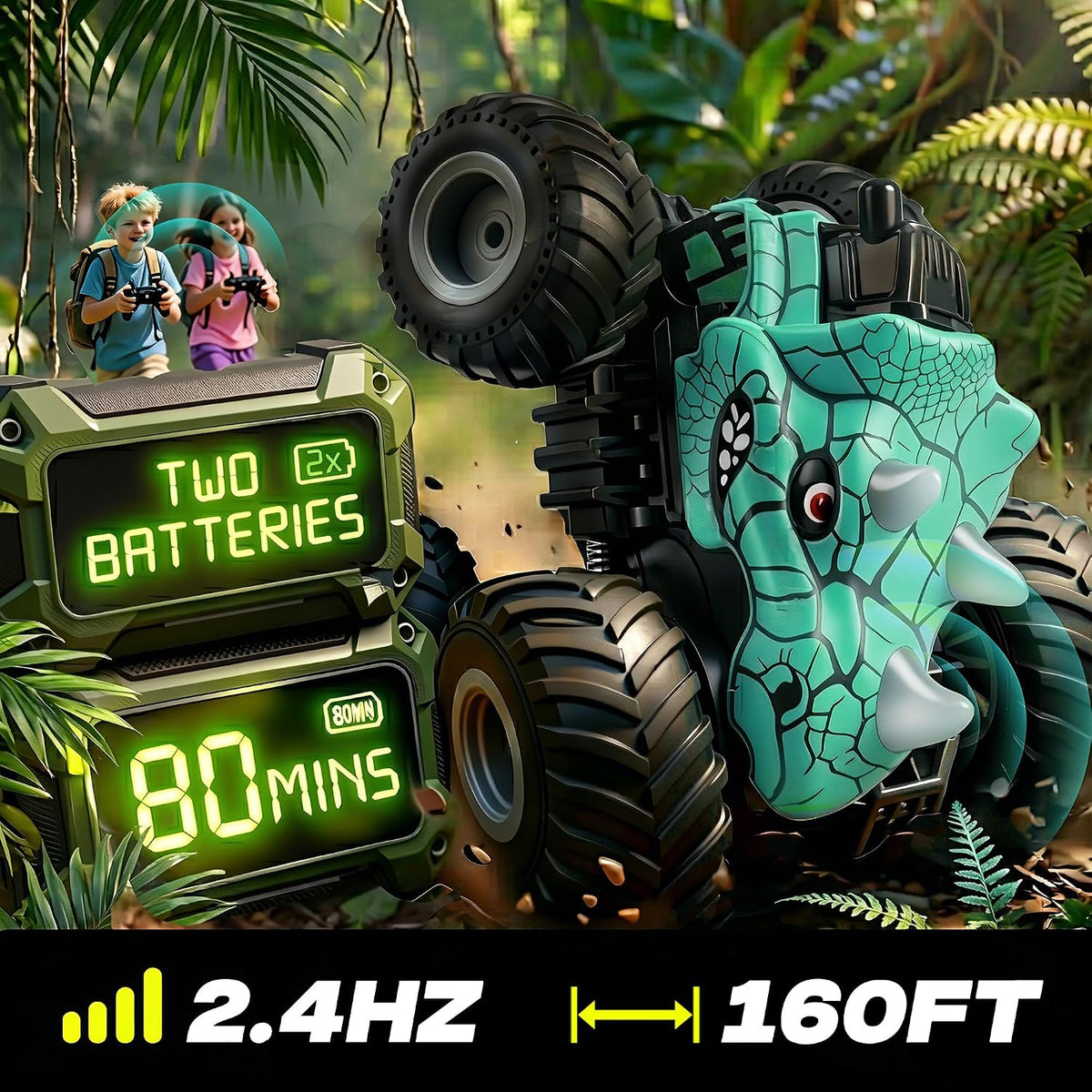 BEZGAR Monster Truck Toys, coches RC con spray de niebla y luz, dos