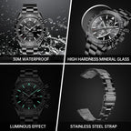 BENYAR Relojes para hombre, reloj de pulsera analógico con movimiento de cuarzo, correa de cuero/acero inoxidable/silicona, reloj de vestir casual para deportes de negocios, resistente al agua