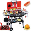 Juguetes de cocina para niños, juego de parrilla de barbacoa para niños con humo, sonido y luz, juguete de barbacoa de 2 niveles con rueda, juguetes de parrilla de juego al aire libre para niños