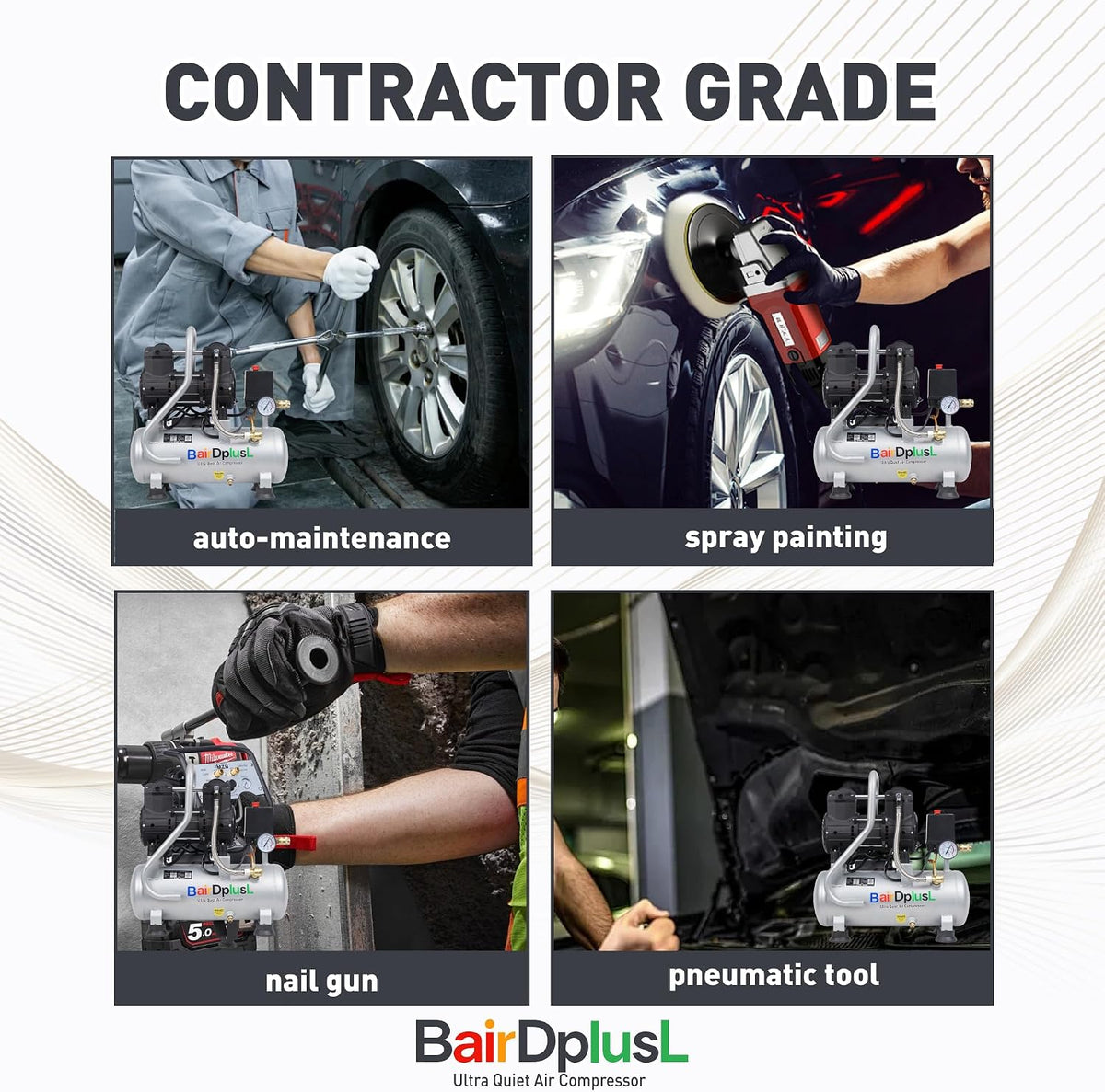 BairDplusL - Compresor de aire ultra silencioso de 3.2 galones, 110...
