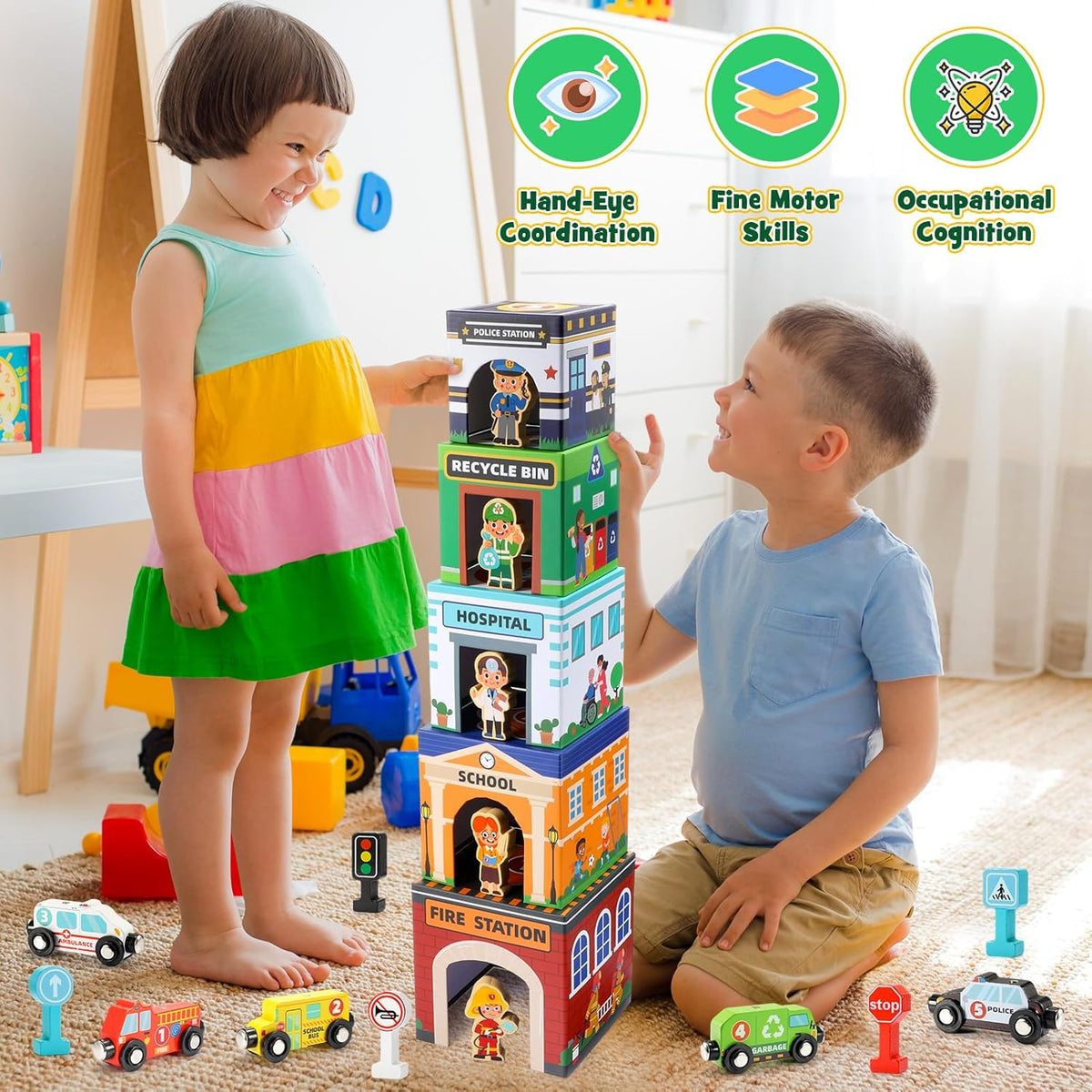 Juguetes apilables para bebés pequeños autos magnéticos de