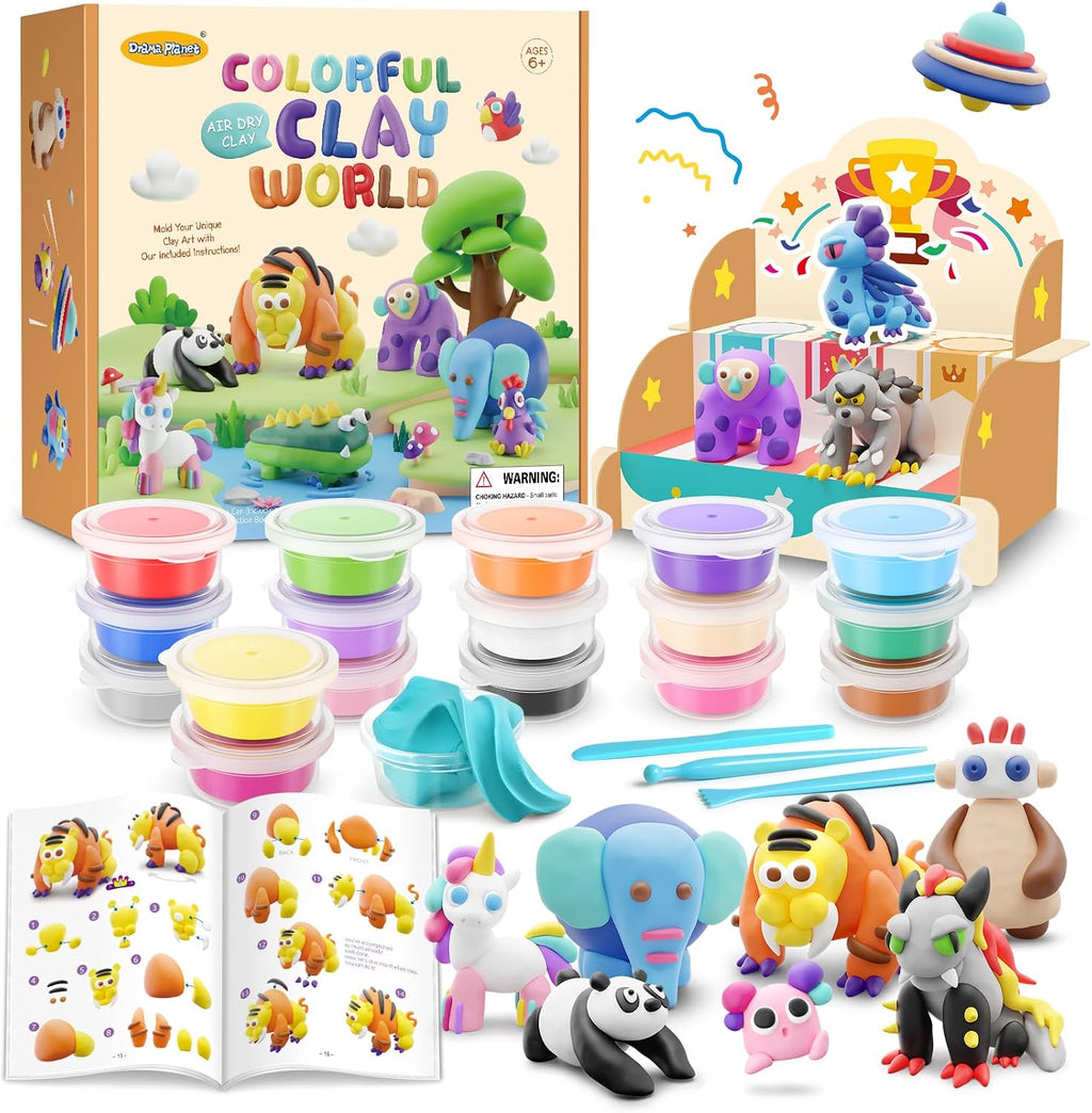 Drama Planet Kit de arcilla seca al aire para niños, 26 tutoriales de
